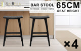 Table & Bar Stools: 4X Wooden Bar Stool Padded PU Leather Dining Chair KANSO 65cm BLACK