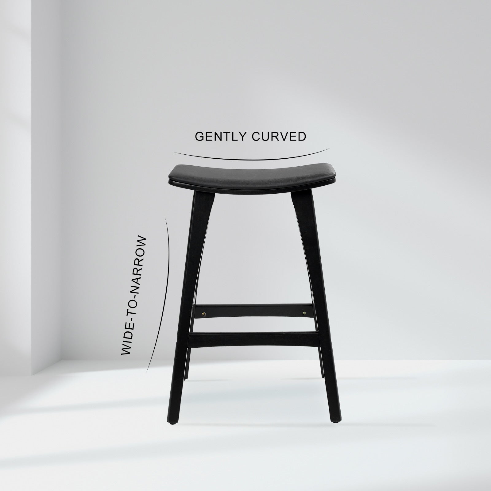 Table & Bar Stools: 4X Wooden Bar Stool Padded PU Leather Dining Chair KANSO 65cm BLACK