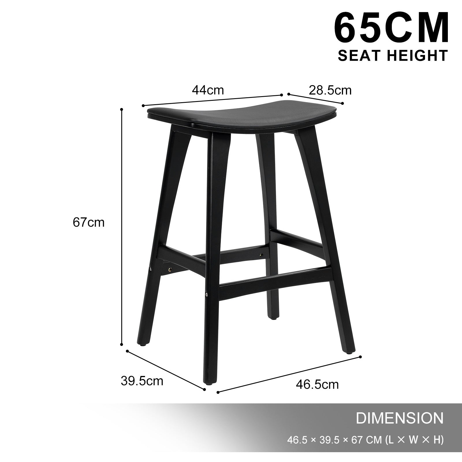 Table & Bar Stools: 4X Wooden Bar Stool Padded PU Leather Dining Chair KANSO 65cm BLACK