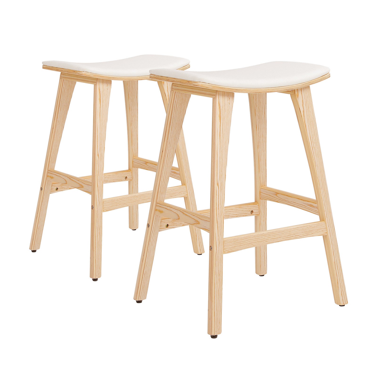 Table & Bar Stools: 2X Wooden Bar Stool Padded Fabric Dining Chair KANSO 65cm BEIGE