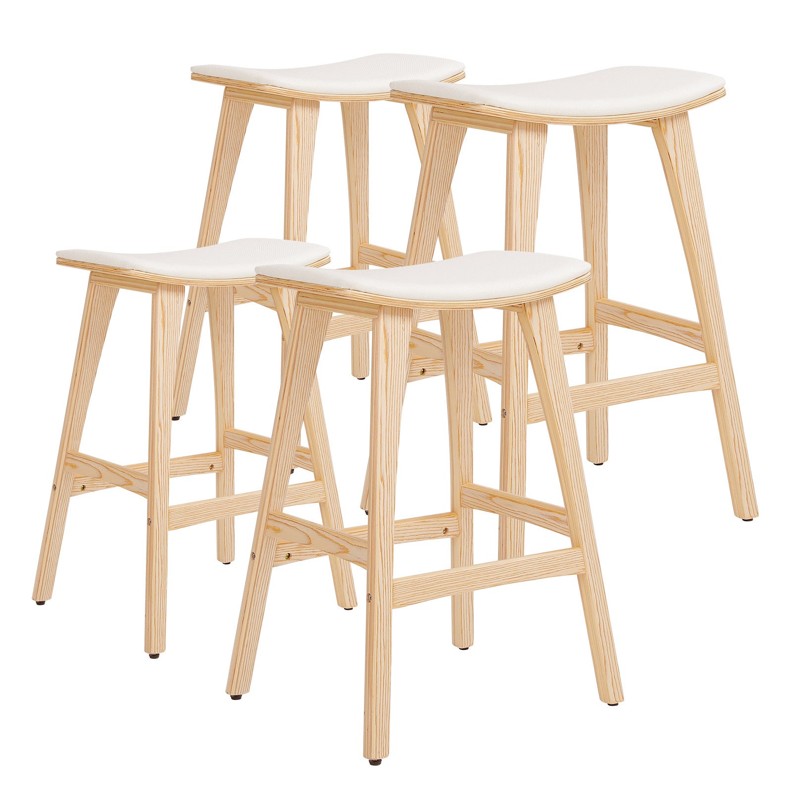Table & Bar Stools: 4X Wooden Bar Stool Padded Fabric Dining Chair KANSO 65cm BEIGE