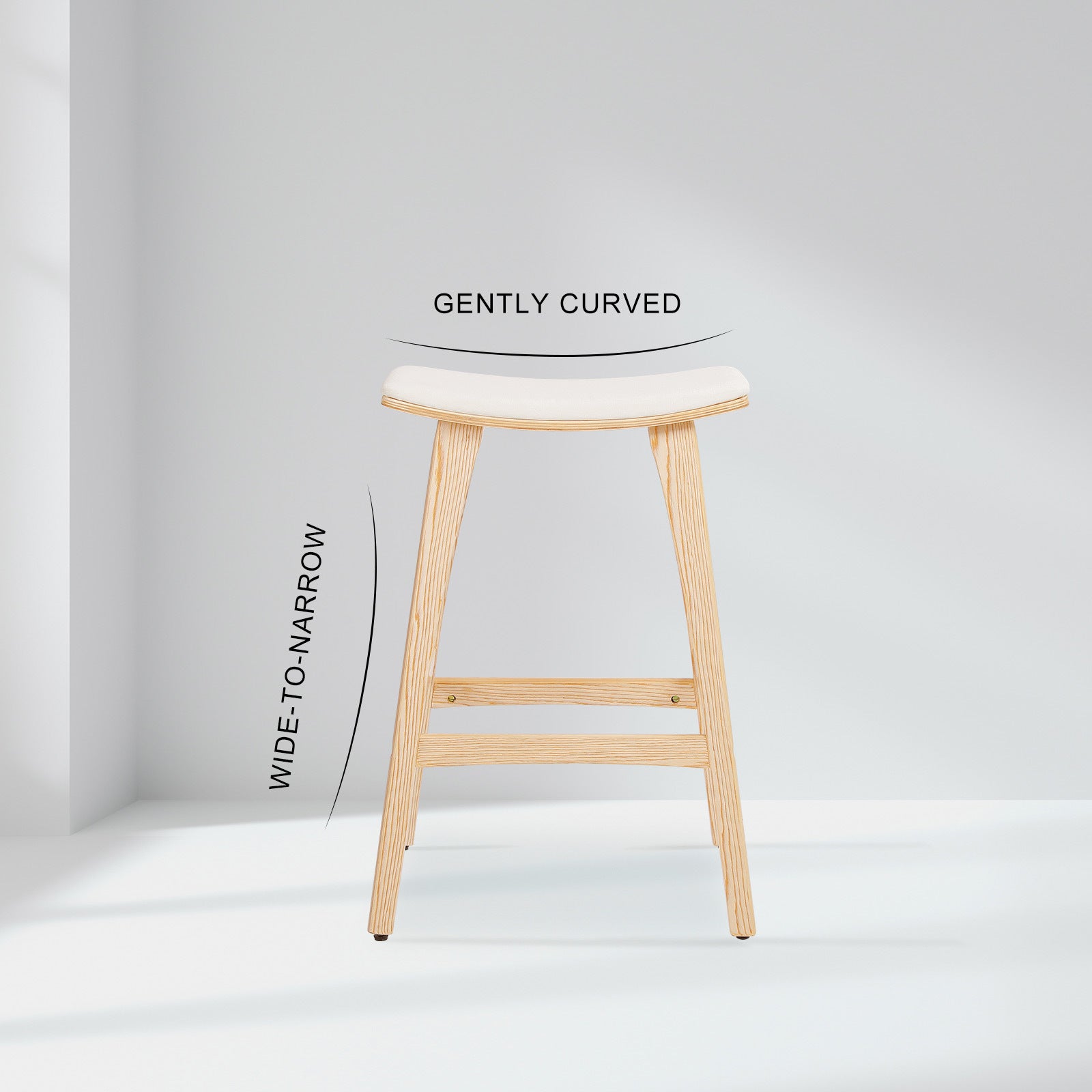 Table & Bar Stools: 4X Wooden Bar Stool Padded Fabric Dining Chair KANSO 65cm BEIGE