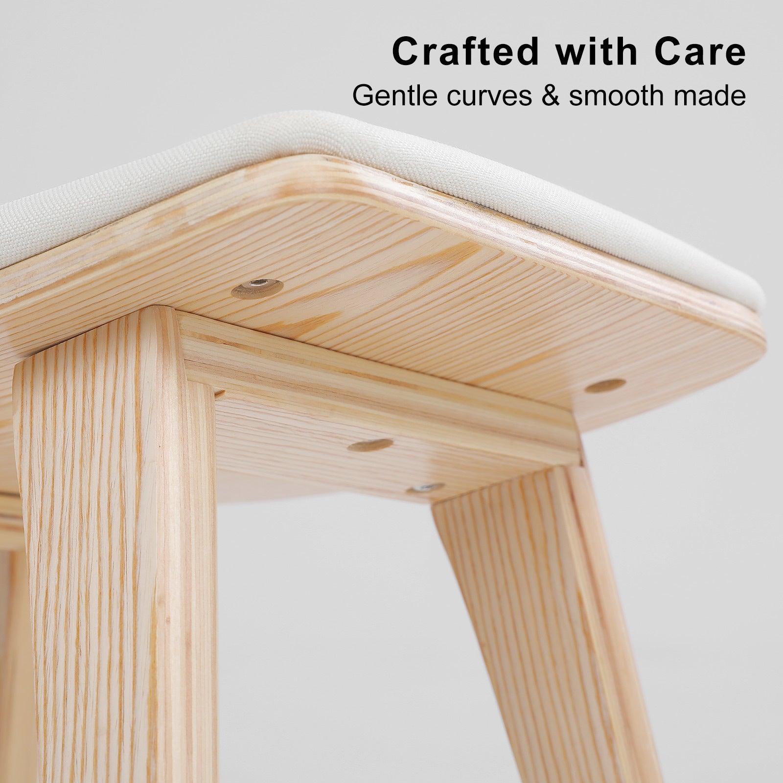 Table & Bar Stools: 4X Wooden Bar Stool Padded Fabric Dining Chair KANSO 65cm BEIGE