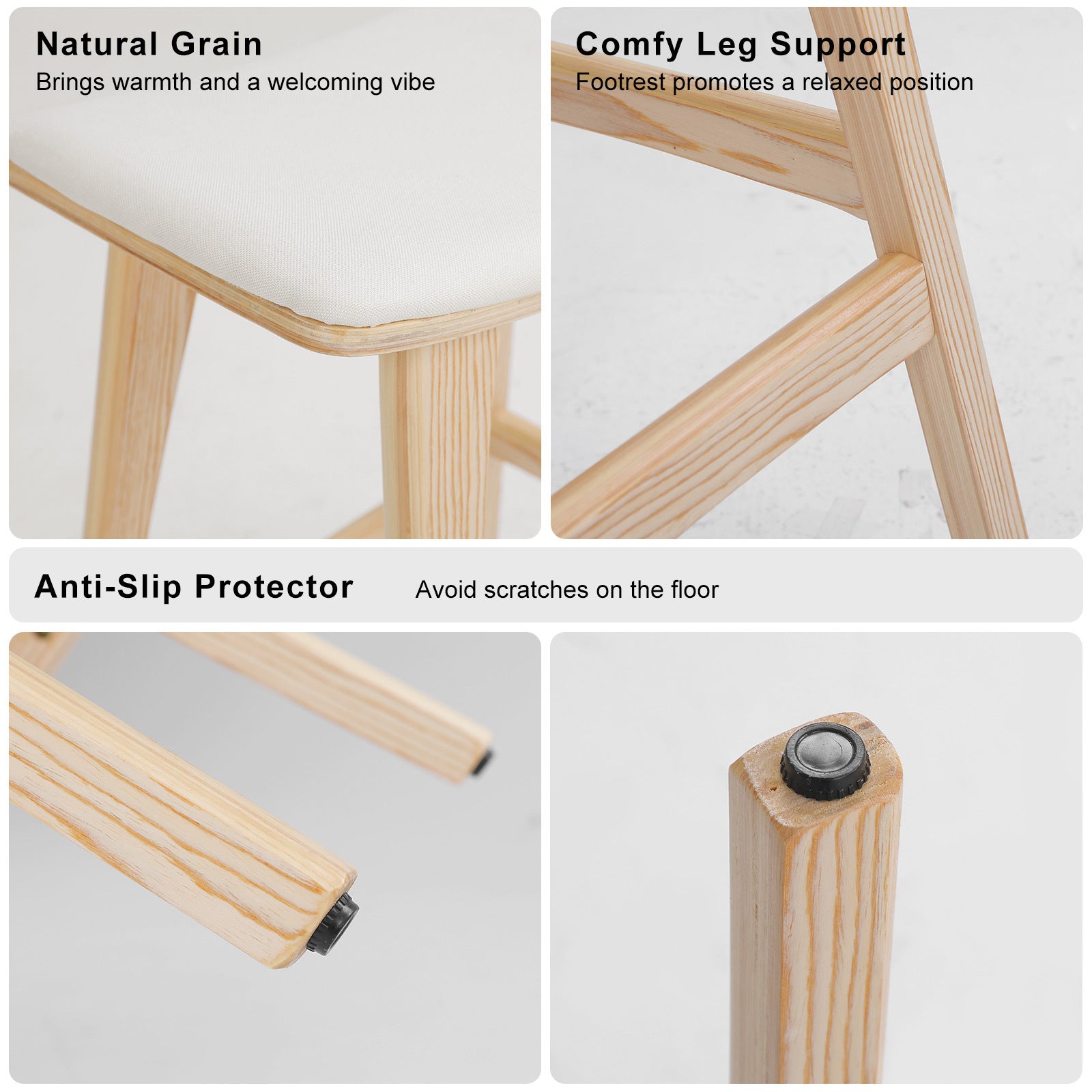 Table & Bar Stools: 4X Wooden Bar Stool Padded Fabric Dining Chair KANSO 65cm BEIGE