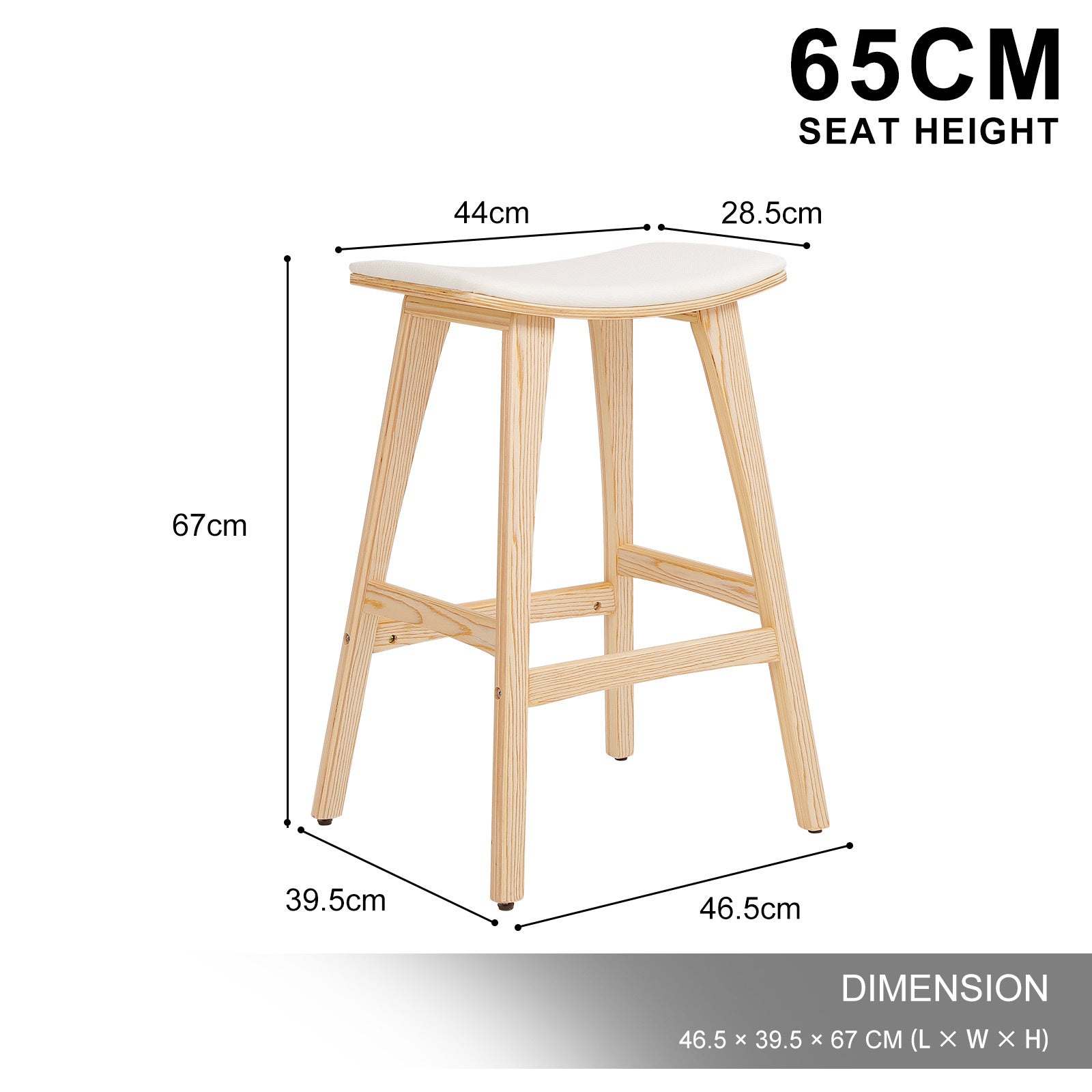 Table & Bar Stools: 4X Wooden Bar Stool Padded Fabric Dining Chair KANSO 65cm BEIGE