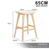 Table & Bar Stools: 4X Wooden Bar Stool Padded Fabric Dining Chair KANSO 65cm BEIGE