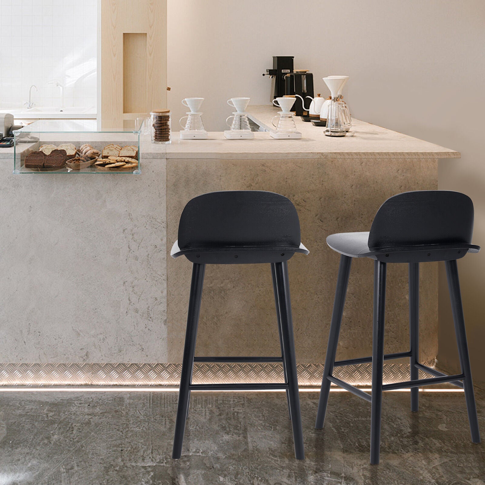 Table & Bar Stools: Wooden Bar Stool Dining Chair Ash Wood ELISE 65cm BLACK