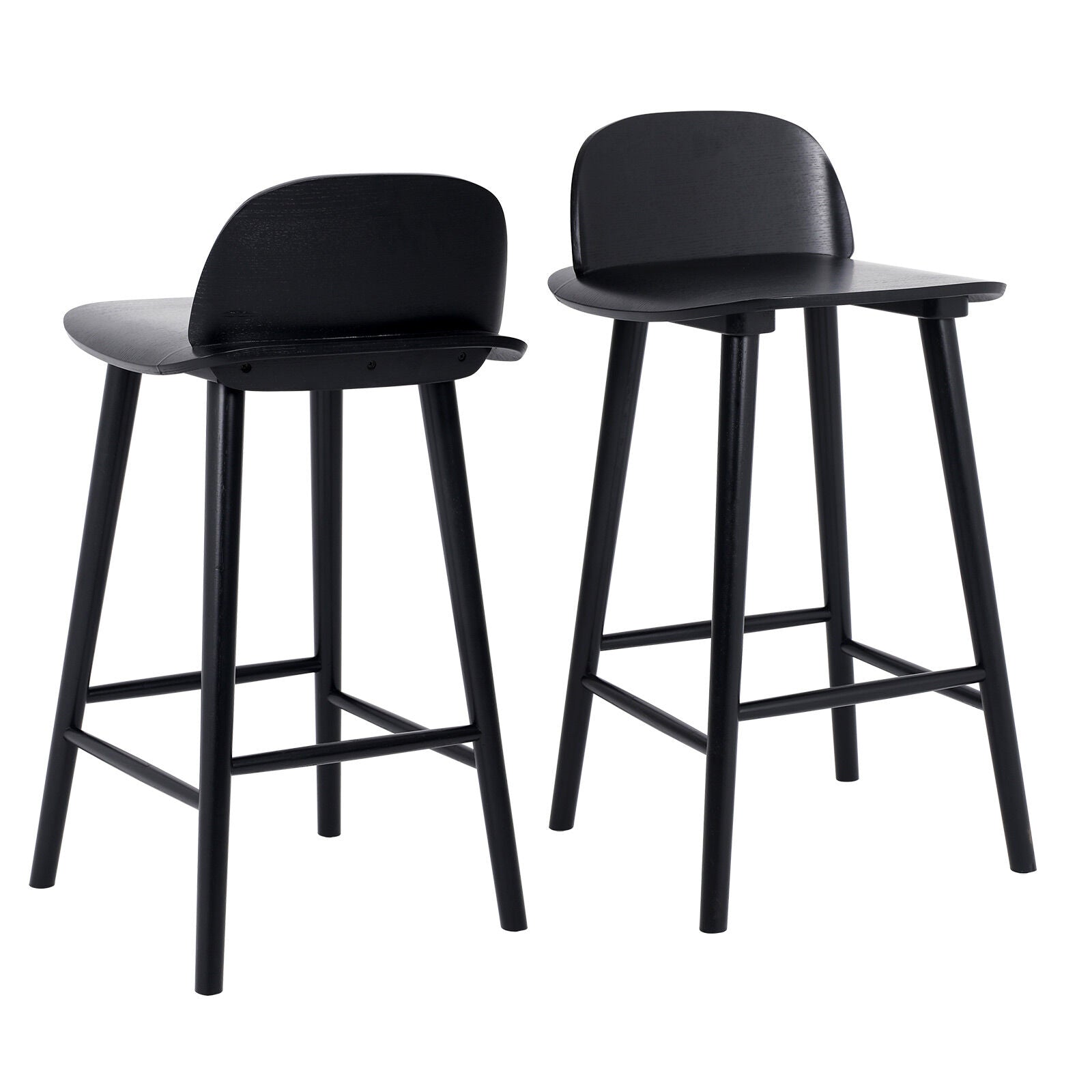 Table & Bar Stools: 2X Wooden Bar Stool Dining Chair Ash Wood ELISE 65cm BLACK