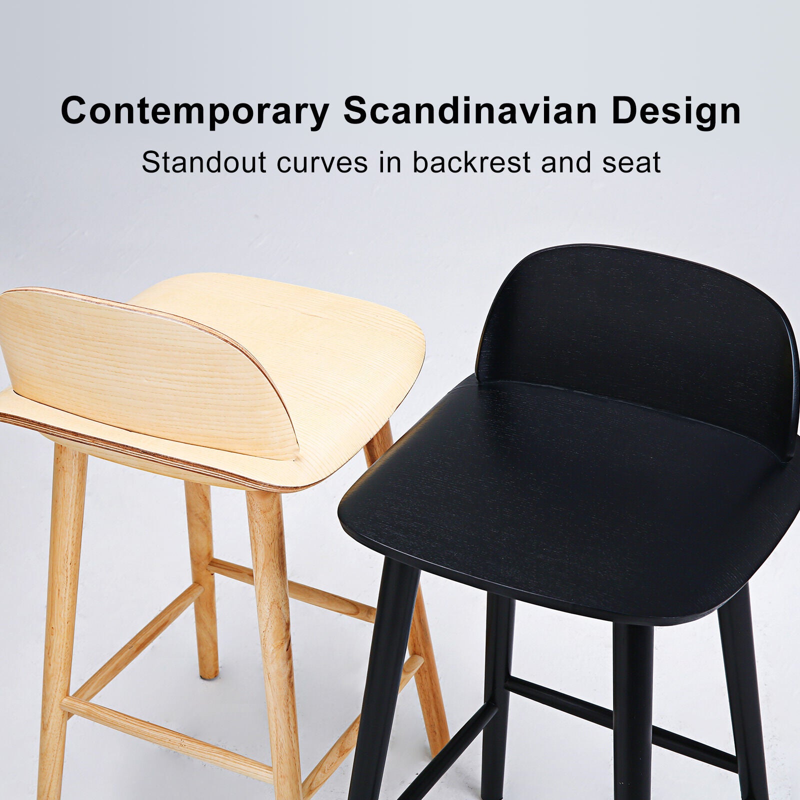 Table & Bar Stools: 2X Wooden Bar Stool Dining Chair Ash Wood ELISE 65cm BLACK