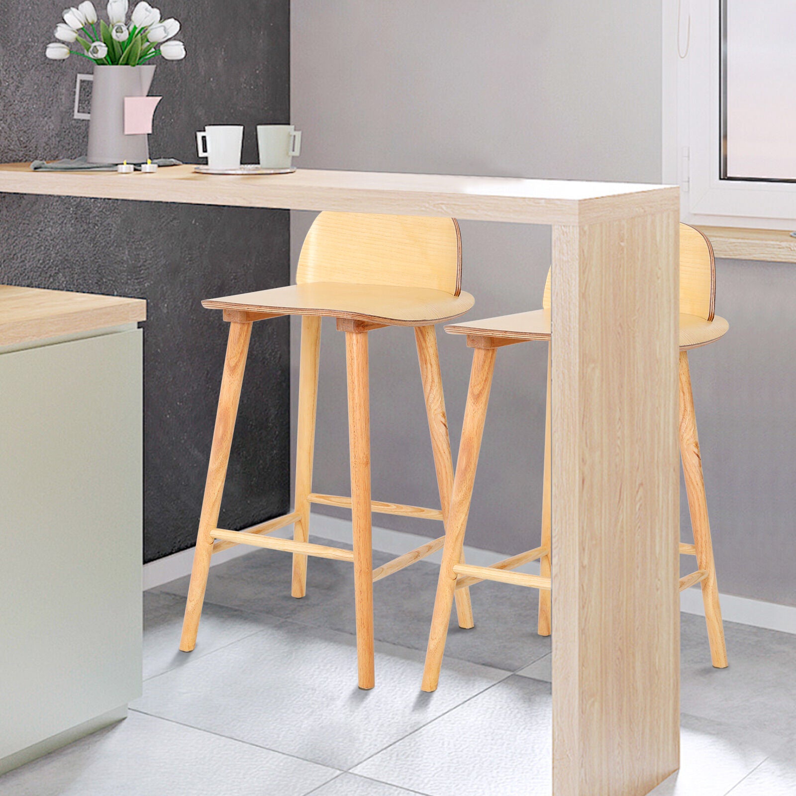 Table & Bar Stools: Wooden Bar Stool Dining Chair Ash Wood ELISE 65cm
