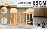 2X Wooden Bar Stool Dining Chair Ash Wood ELISE 65cm