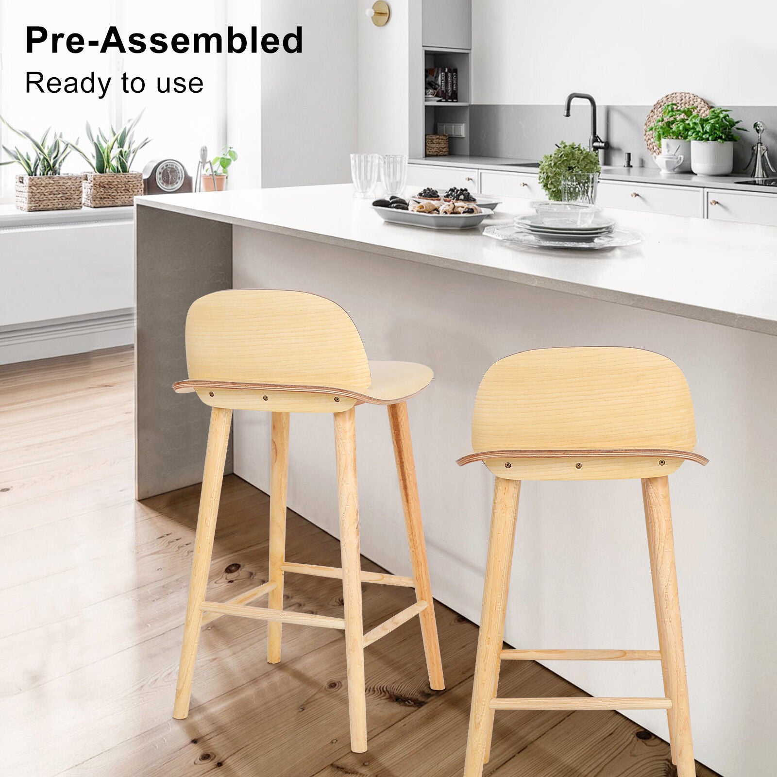 Table & Bar Stools: 2X Wooden Bar Stool Dining Chair Ash Wood ELISE 65cm