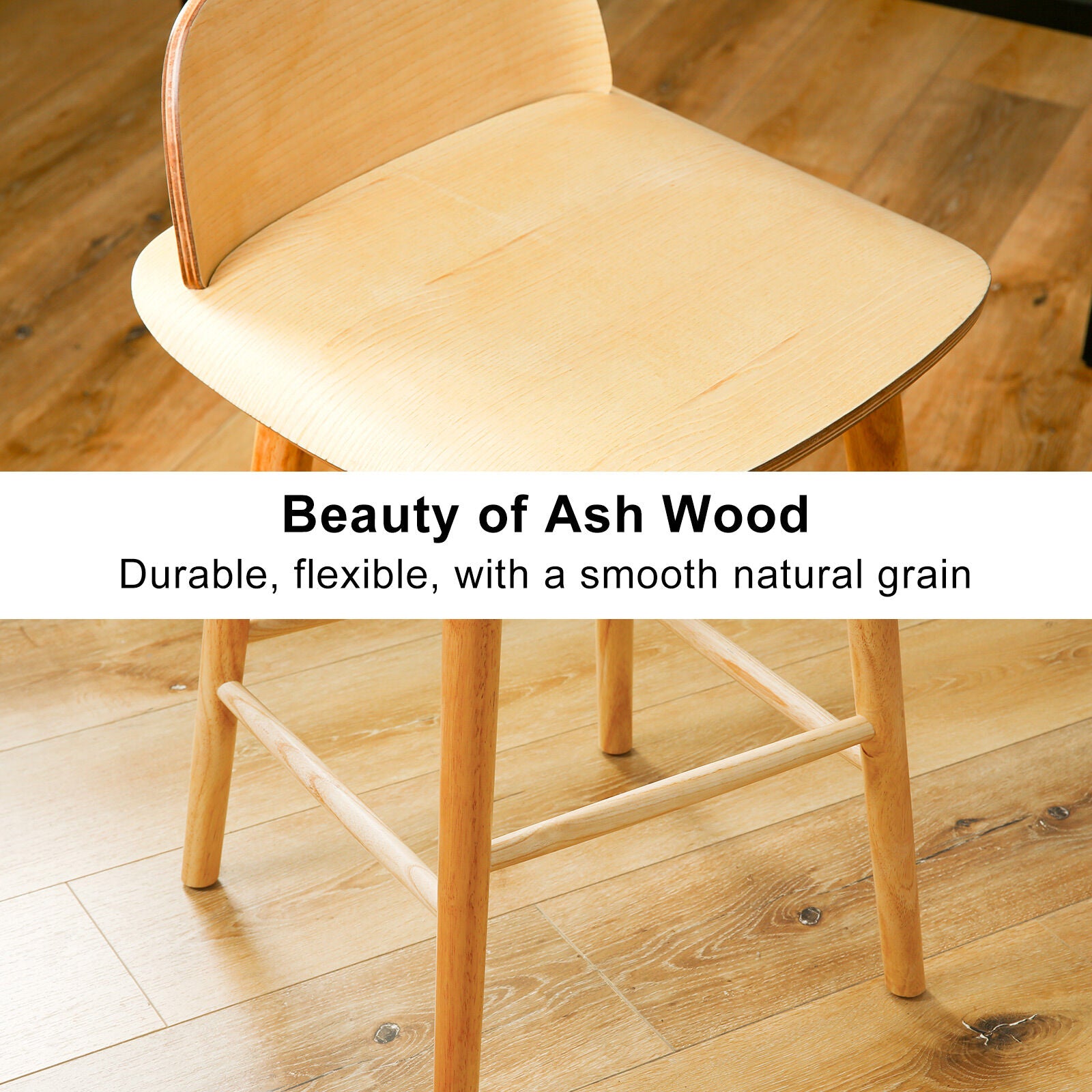 Table & Bar Stools: 2X Wooden Bar Stool Dining Chair Ash Wood ELISE 65cm