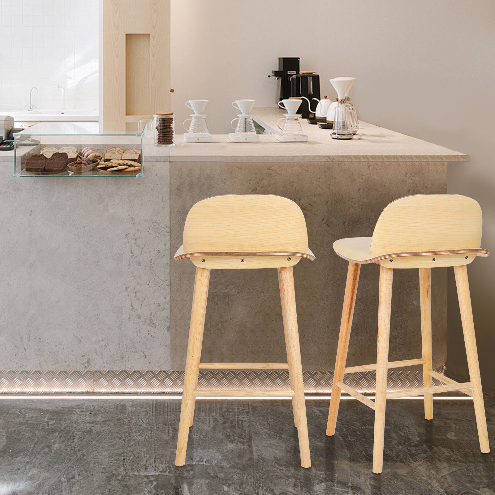Table & Bar Stools: 2X Wooden Bar Stool Dining Chair Ash Wood ELISE 65cm
