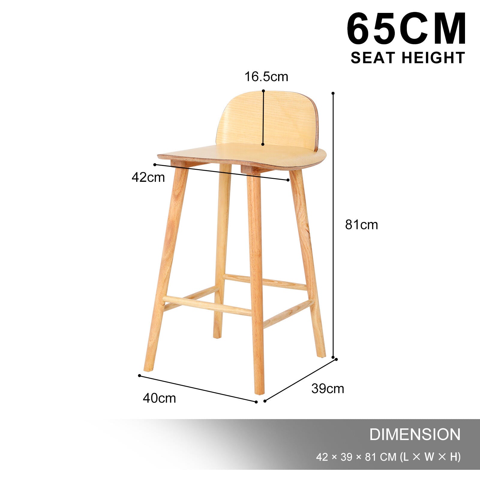 Table & Bar Stools: 2X Wooden Bar Stool Dining Chair Ash Wood ELISE 65cm