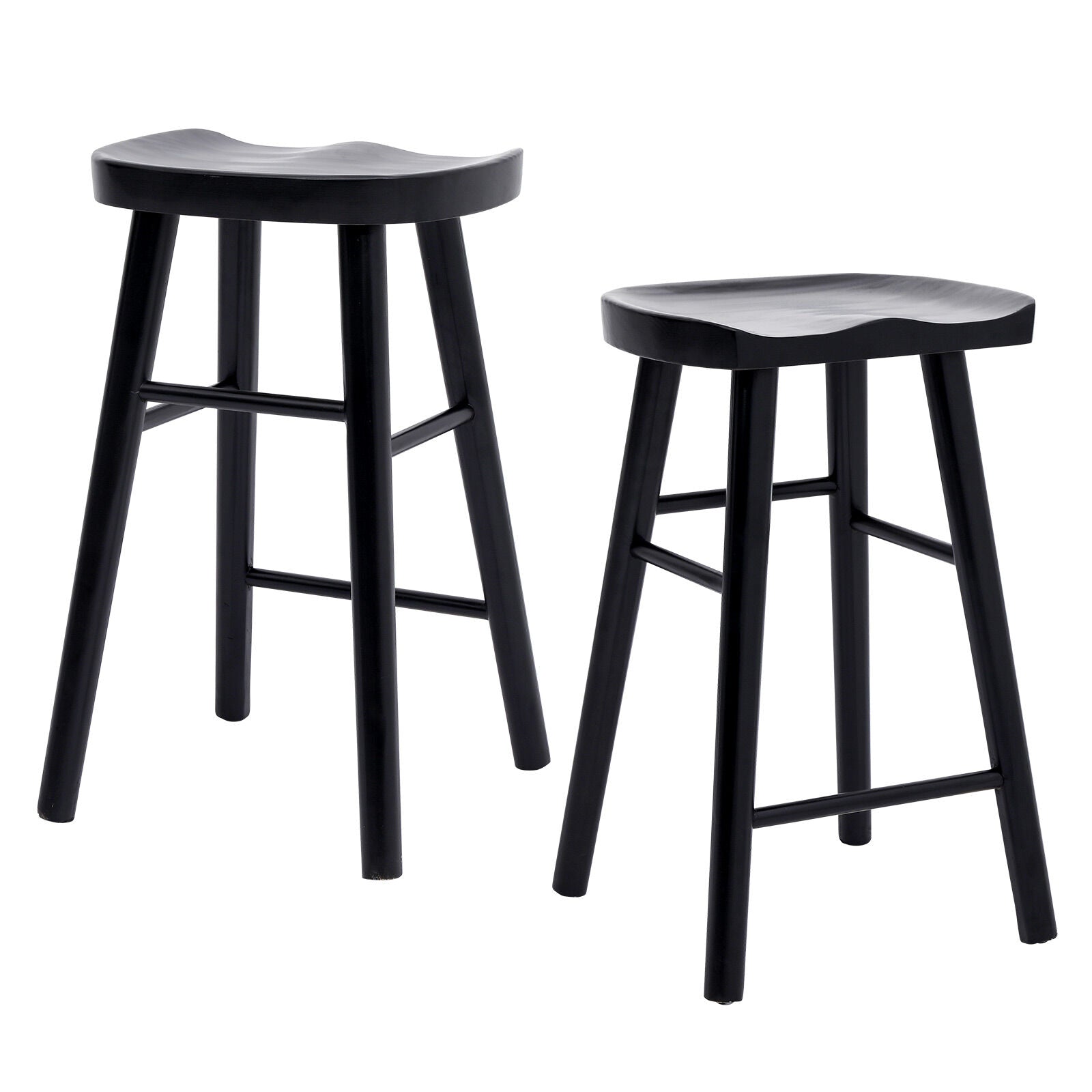 Table & Bar Stools: 2X Wooden Bar Stool Dining Chair Pine Wood FRIDA 65cm BLACK