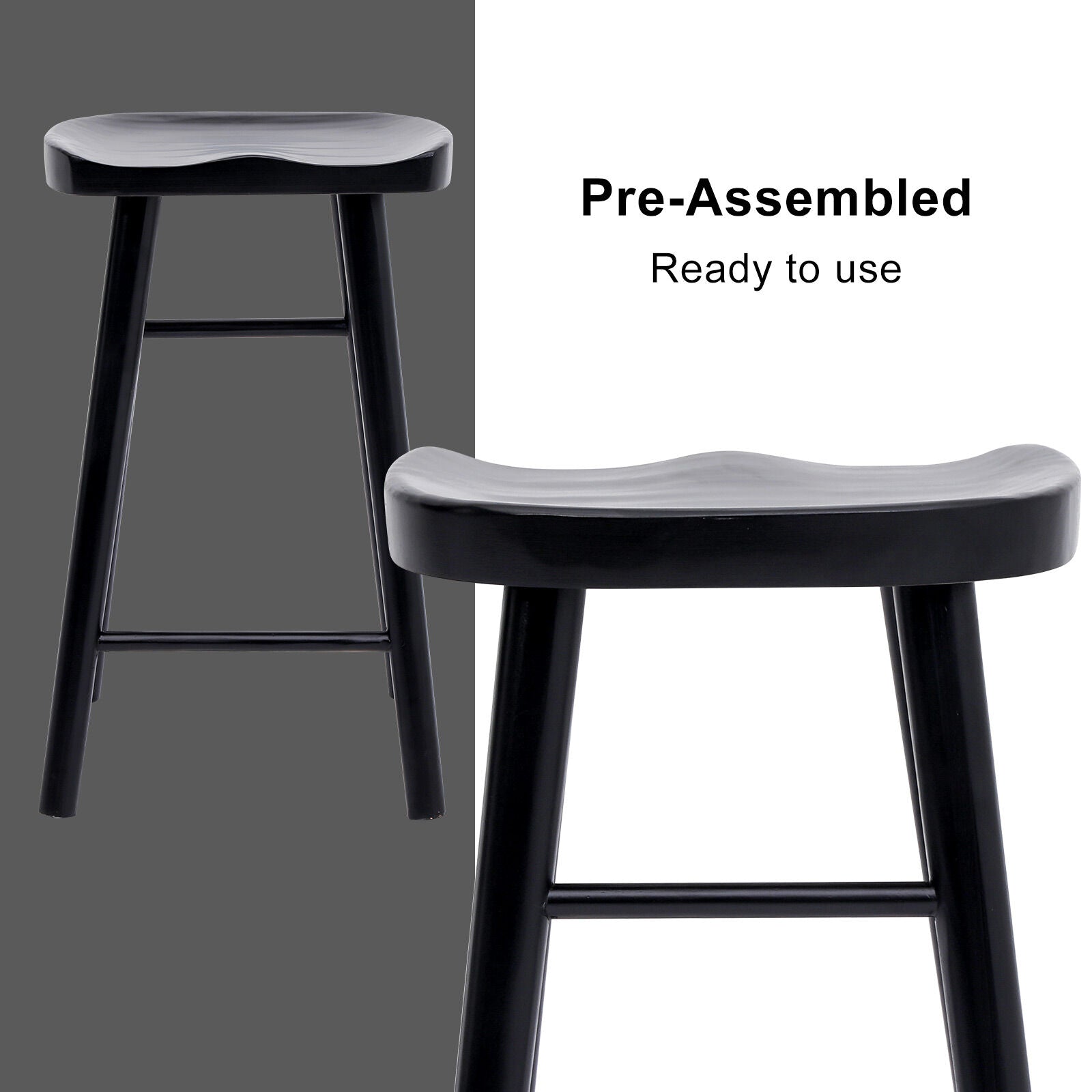 Table & Bar Stools: 2X Wooden Bar Stool Dining Chair Pine Wood FRIDA 65cm BLACK