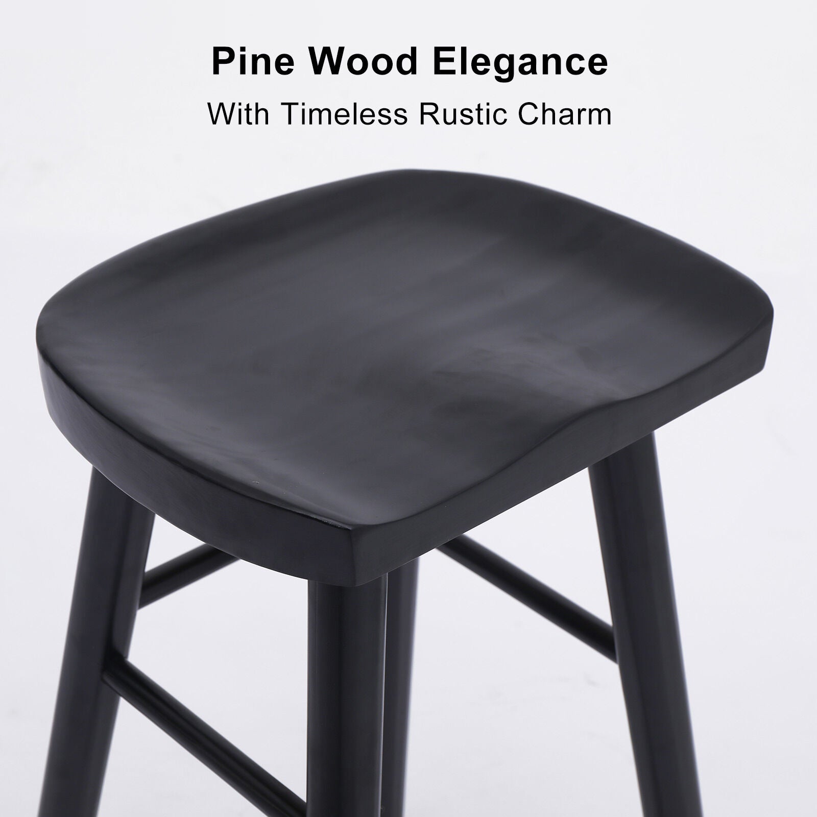 Table & Bar Stools: 2X Wooden Bar Stool Dining Chair Pine Wood FRIDA 65cm BLACK