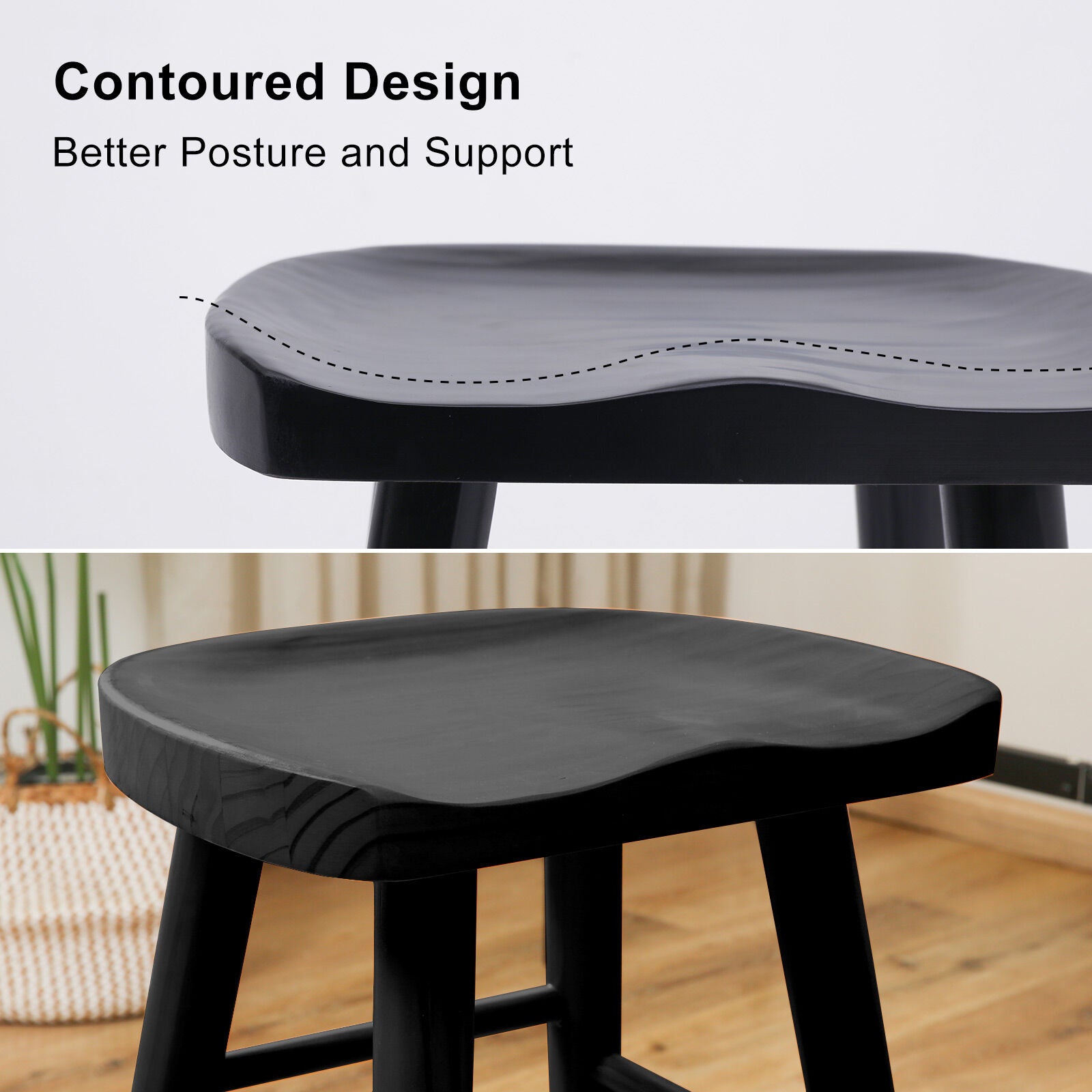 Table & Bar Stools: 2X Wooden Bar Stool Dining Chair Pine Wood FRIDA 65cm BLACK