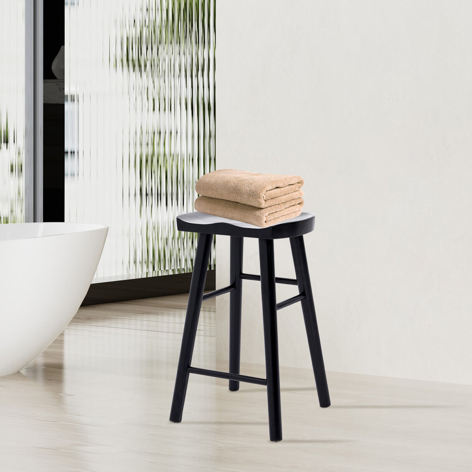 Table & Bar Stools: 2X Wooden Bar Stool Dining Chair Pine Wood FRIDA 65cm BLACK