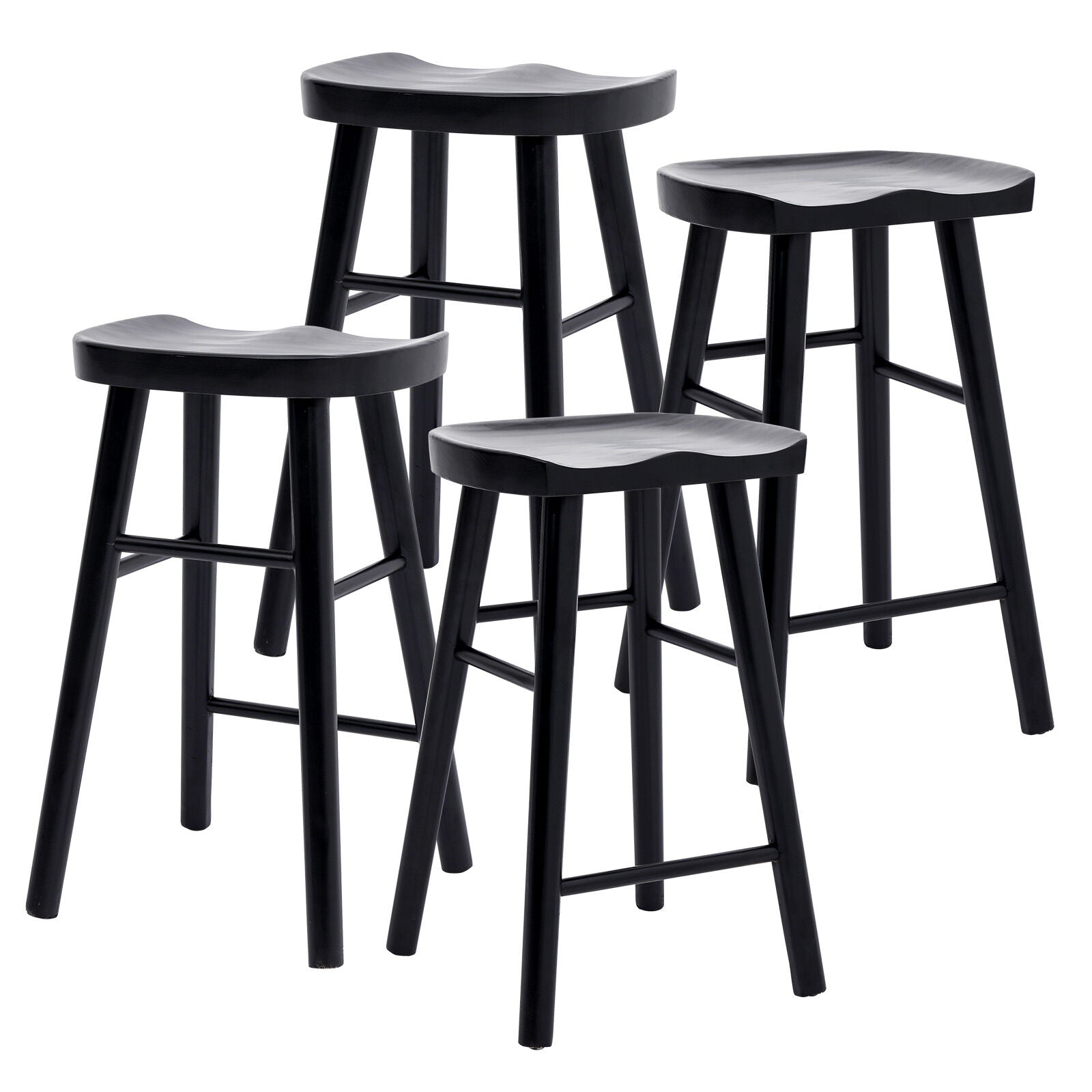 Table & Bar Stools: 4X Wooden Bar Stool Dining Chair Pine Wood FRIDA 65cm BLACK