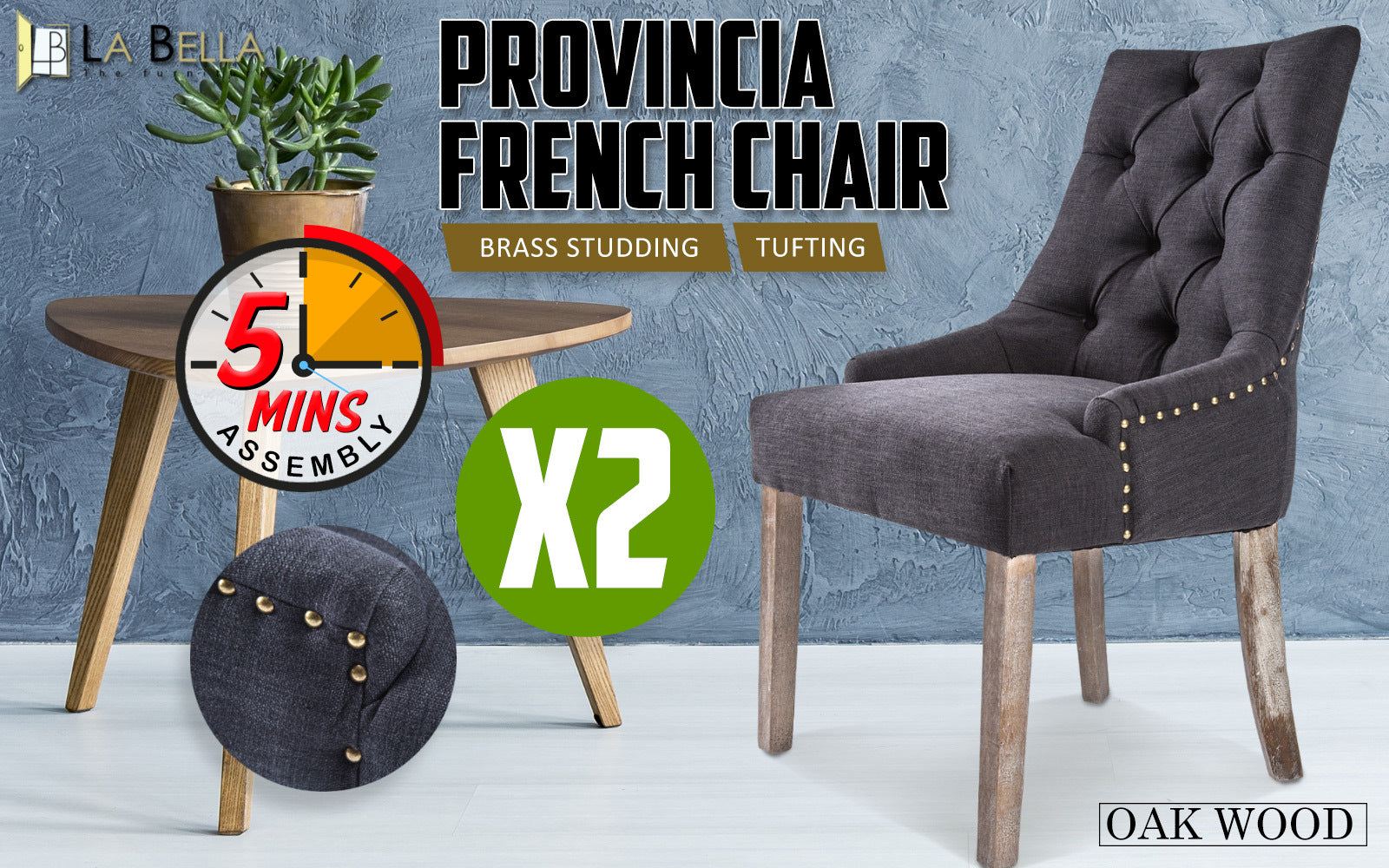 Kitchen & Dining Chairs: 2X French Provincial Dining Chair Oak Leg AMOUR BLACK