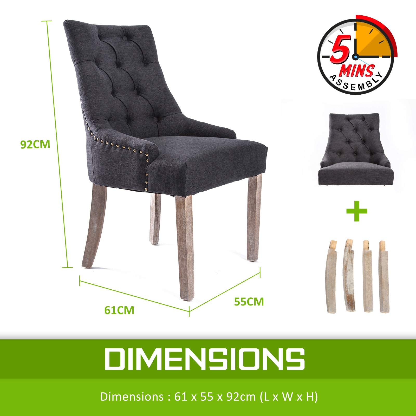 Kitchen & Dining Chairs: French Provincial Dining Chair Oak Leg AMOUR BLACK