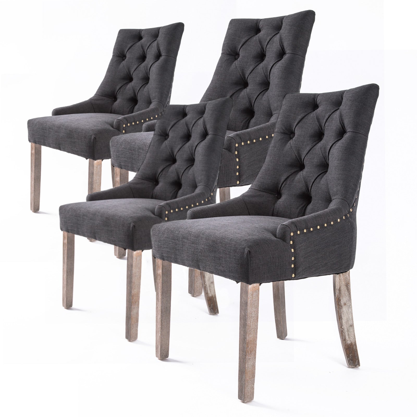 Kitchen & Dining Chairs: 4X French Provincial Dining Chair Oak Leg AMOUR BLACK