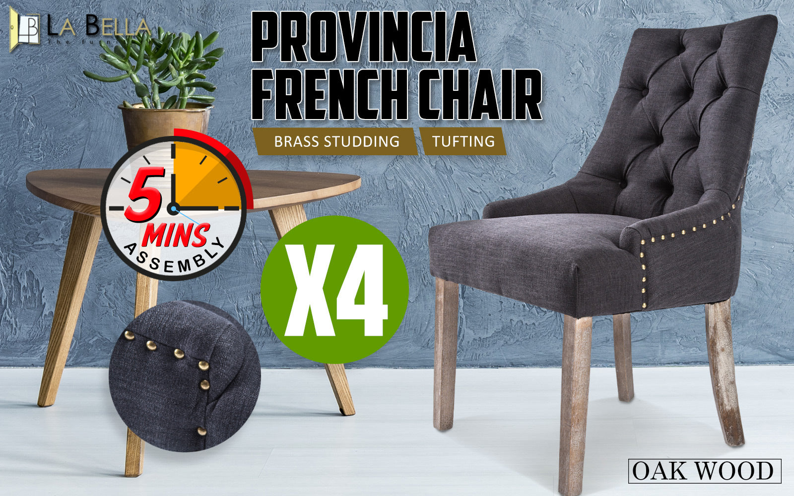 Kitchen & Dining Chairs: 4X French Provincial Dining Chair Oak Leg AMOUR BLACK