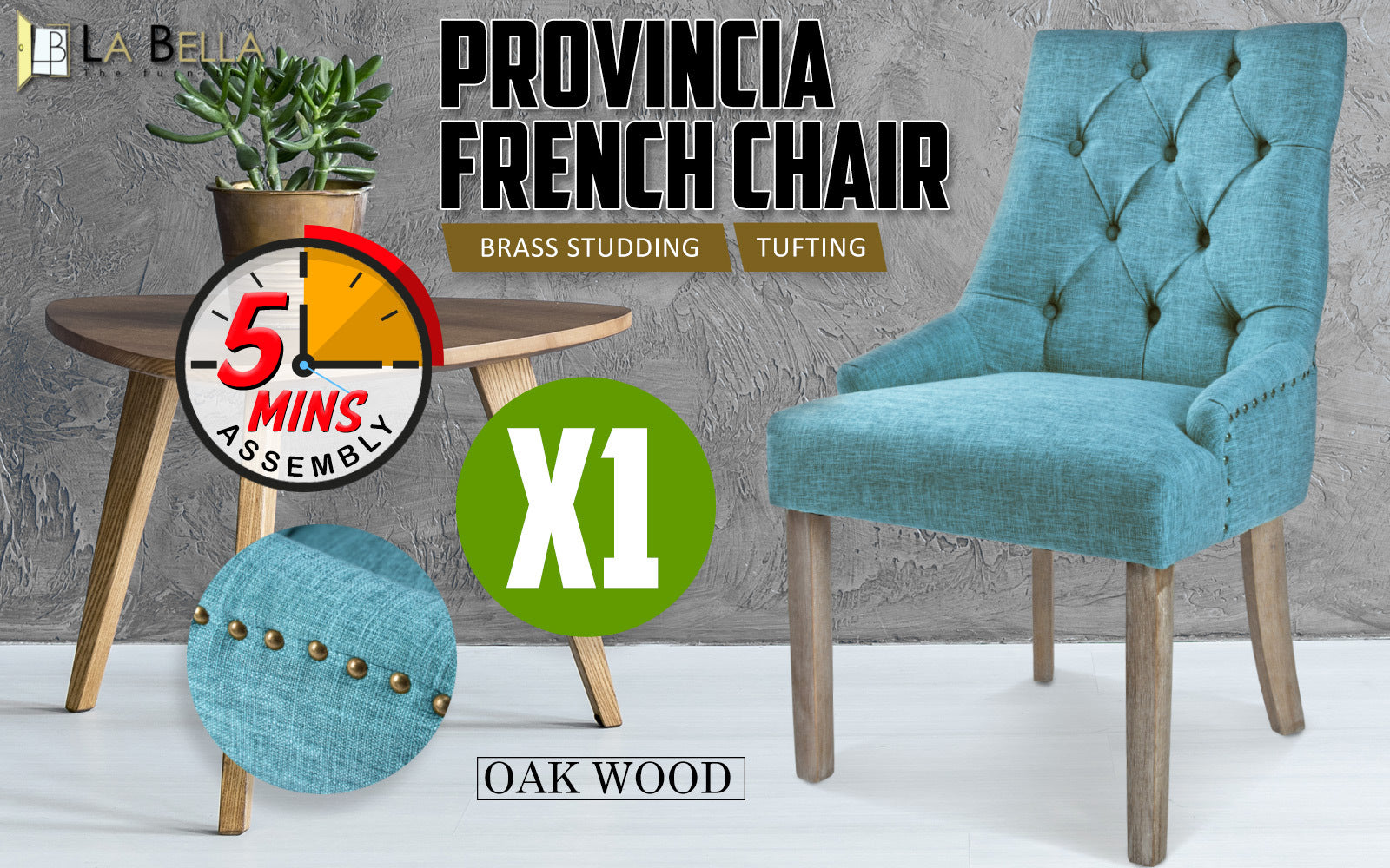 Kitchen & Dining Chairs: French Provincial Dining Chair Oak Leg AMOUR BLUE