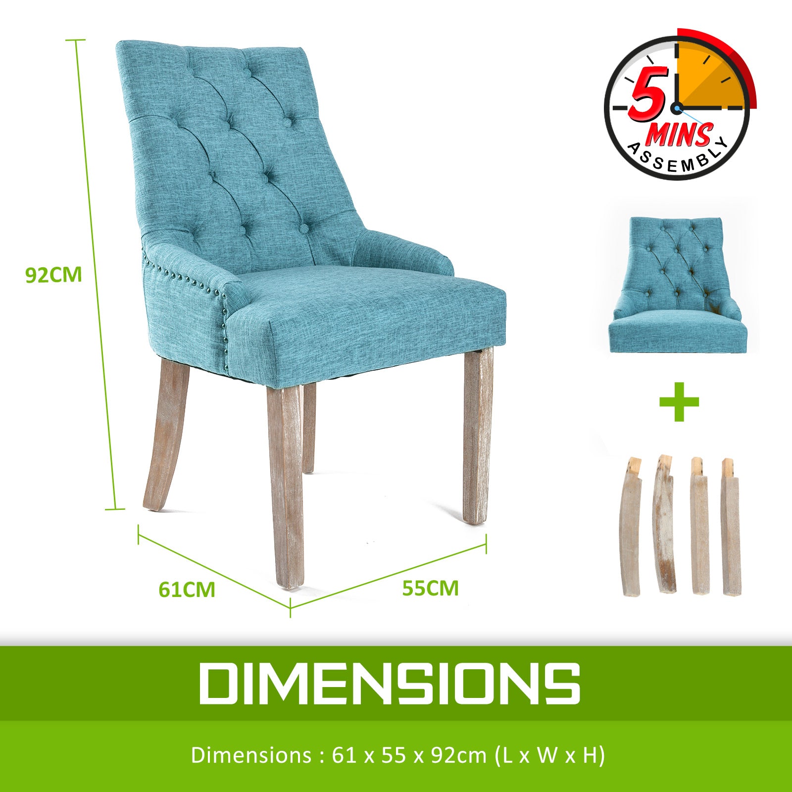 Kitchen & Dining Chairs: French Provincial Dining Chair Oak Leg AMOUR BLUE