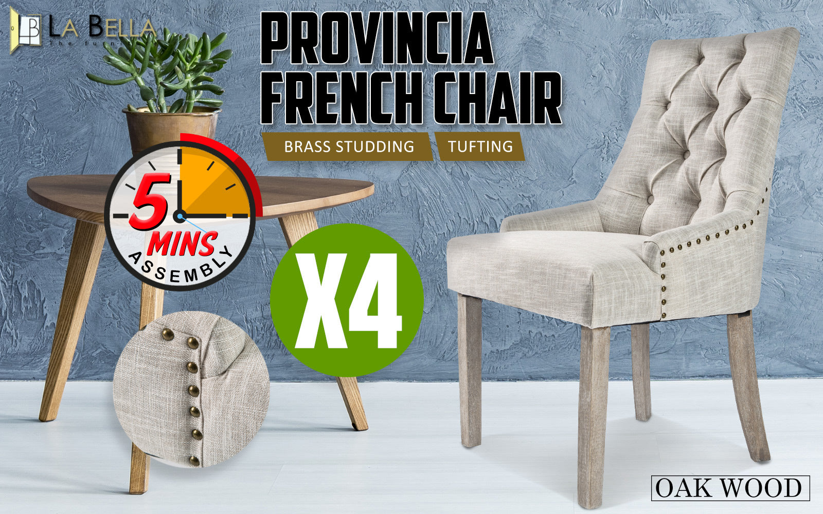 Kitchen & Dining Chairs: 4X French Provincial Dining Chair Oak Leg AMOUR CREAM