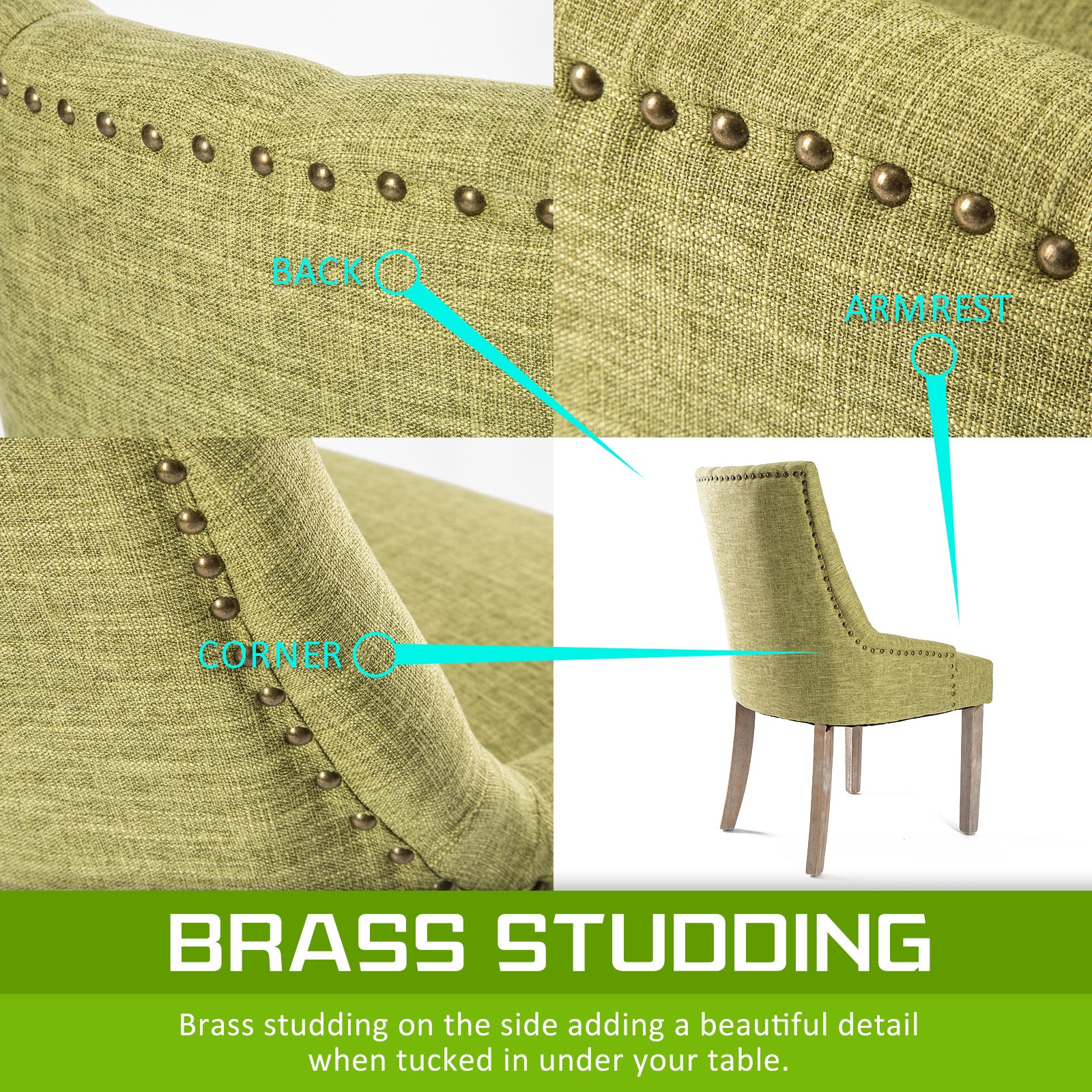 Kitchen & Dining Chairs: 2X French Provincial Dining Chair Oak Leg AMOUR GREEN