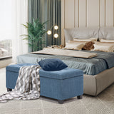 Ottomans & Footstools: Storage Ottoman Stool 102cm Fabric DARK BLUE