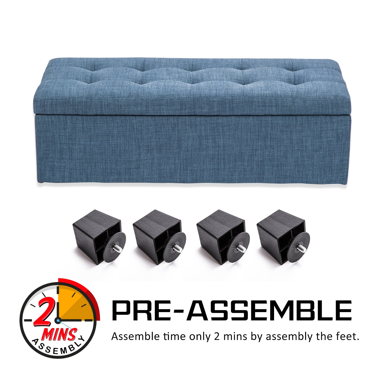 Ottomans & Footstools: Storage Ottoman Stool 102cm Fabric DARK BLUE