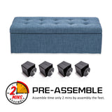 Ottomans & Footstools: Storage Ottoman Stool 102cm Fabric DARK BLUE