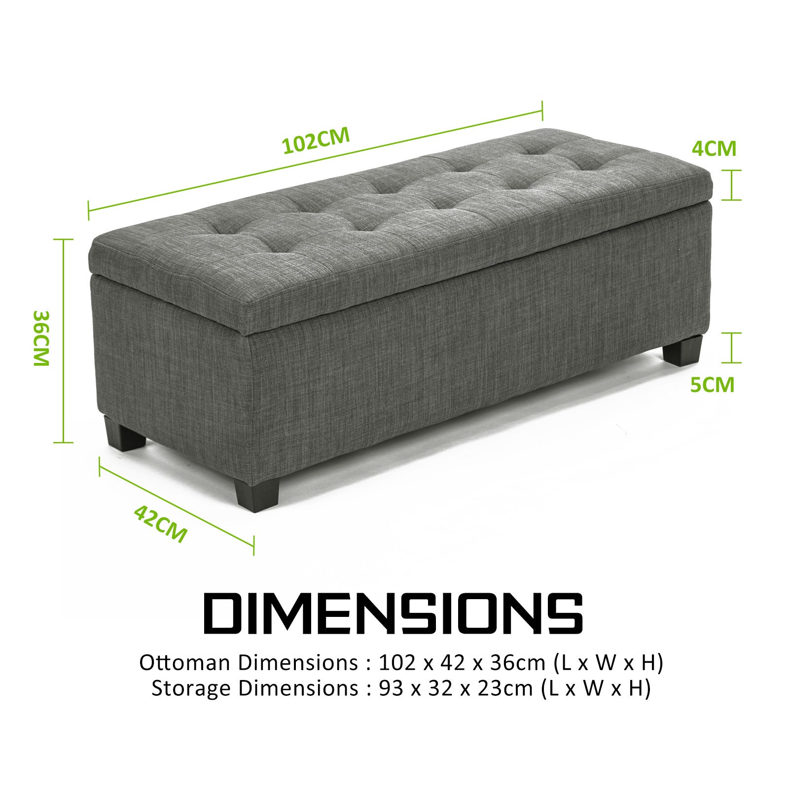 Ottomans & Footstools: Storage Ottoman Stool 102cm Fabric DARK GREY