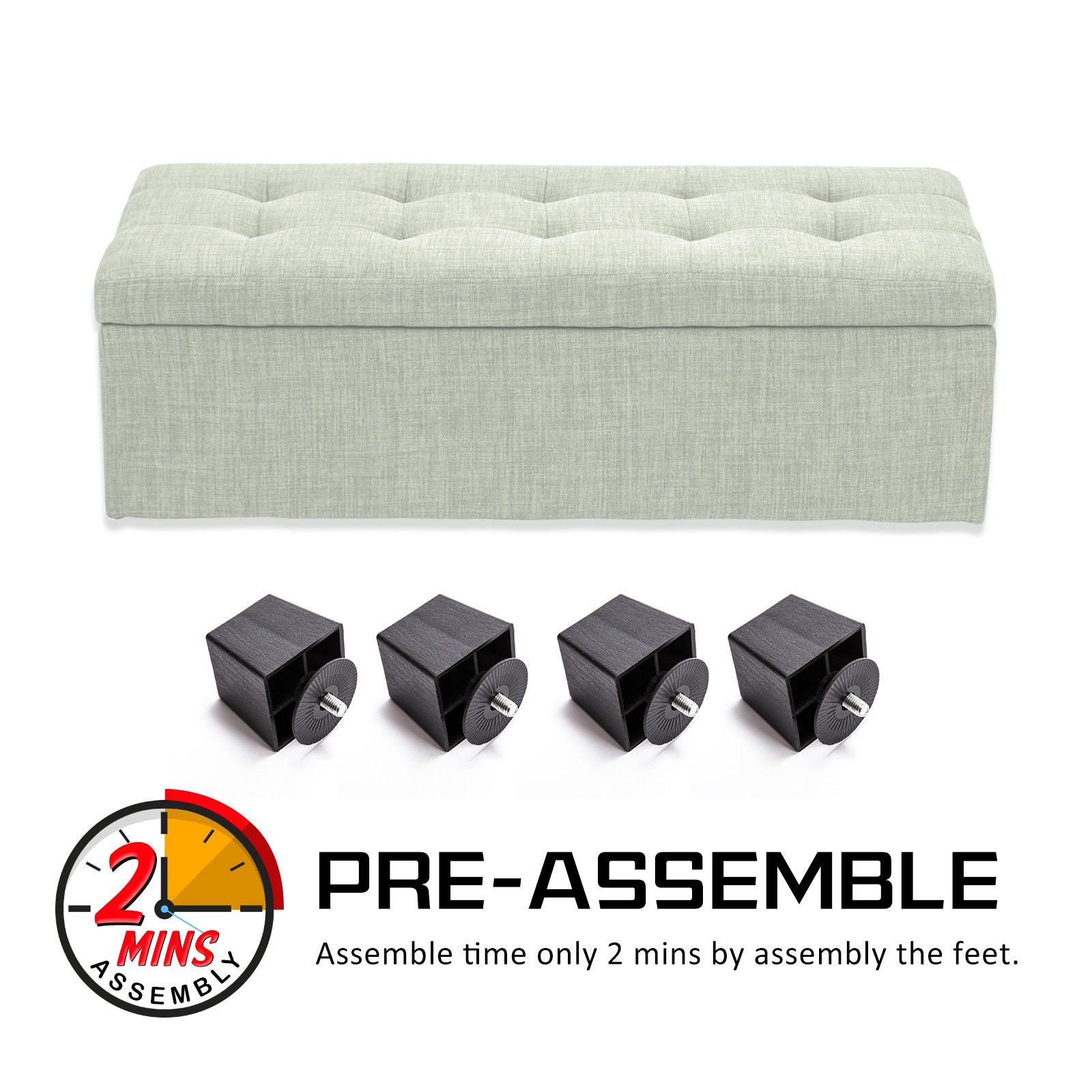Ottomans & Footstools: Storage Ottoman Stool 102cm Fabric LIGHT GREEN