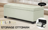 Ottomans & Footstools: Storage Ottoman Stool 102cm Fabric LIGHT GREEN