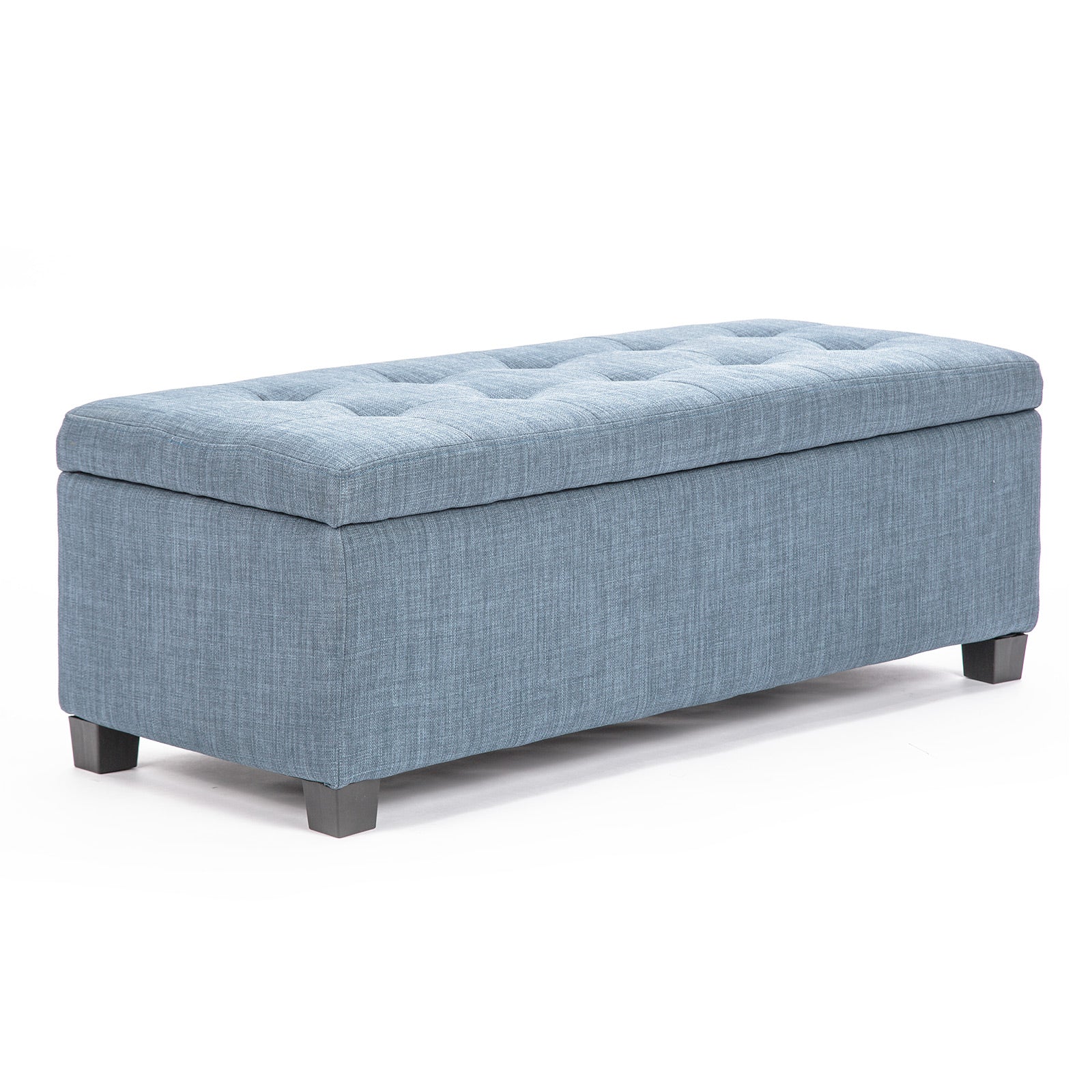 Ottomans & Footstools: Storage Ottoman Stool 102cm Fabric LIGHT GREY BLUE