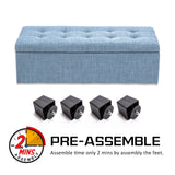 Ottomans & Footstools: Storage Ottoman Stool 102cm Fabric LIGHT GREY BLUE