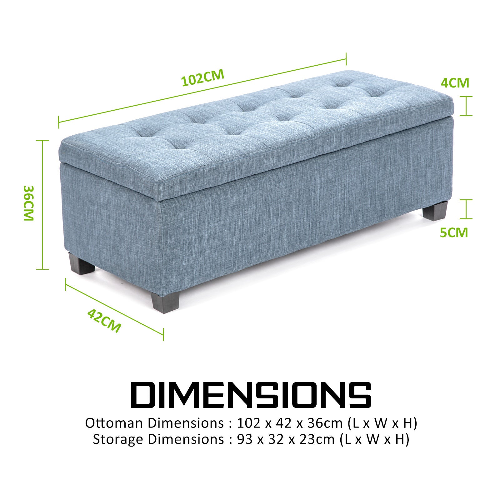 Ottomans & Footstools: Storage Ottoman Stool 102cm Fabric LIGHT GREY BLUE