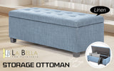 Ottomans & Footstools: Storage Ottoman Stool 102cm Fabric LIGHT GREY BLUE