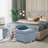 Ottomans & Footstools: Storage Ottoman Stool 102cm Fabric LIGHT GREY BLUE