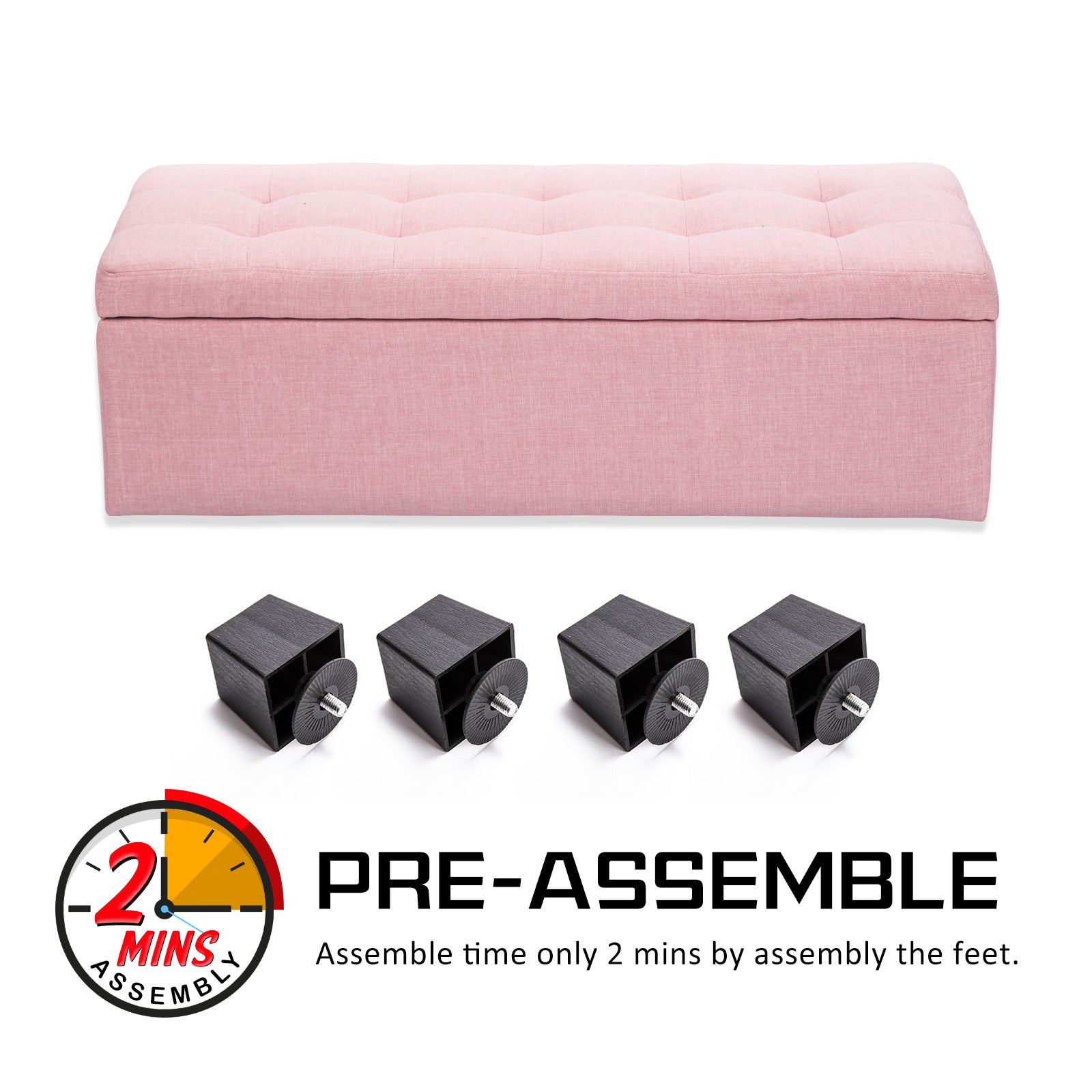 Ottomans & Footstools: Storage Ottoman Stool 102cm Fabric PINK