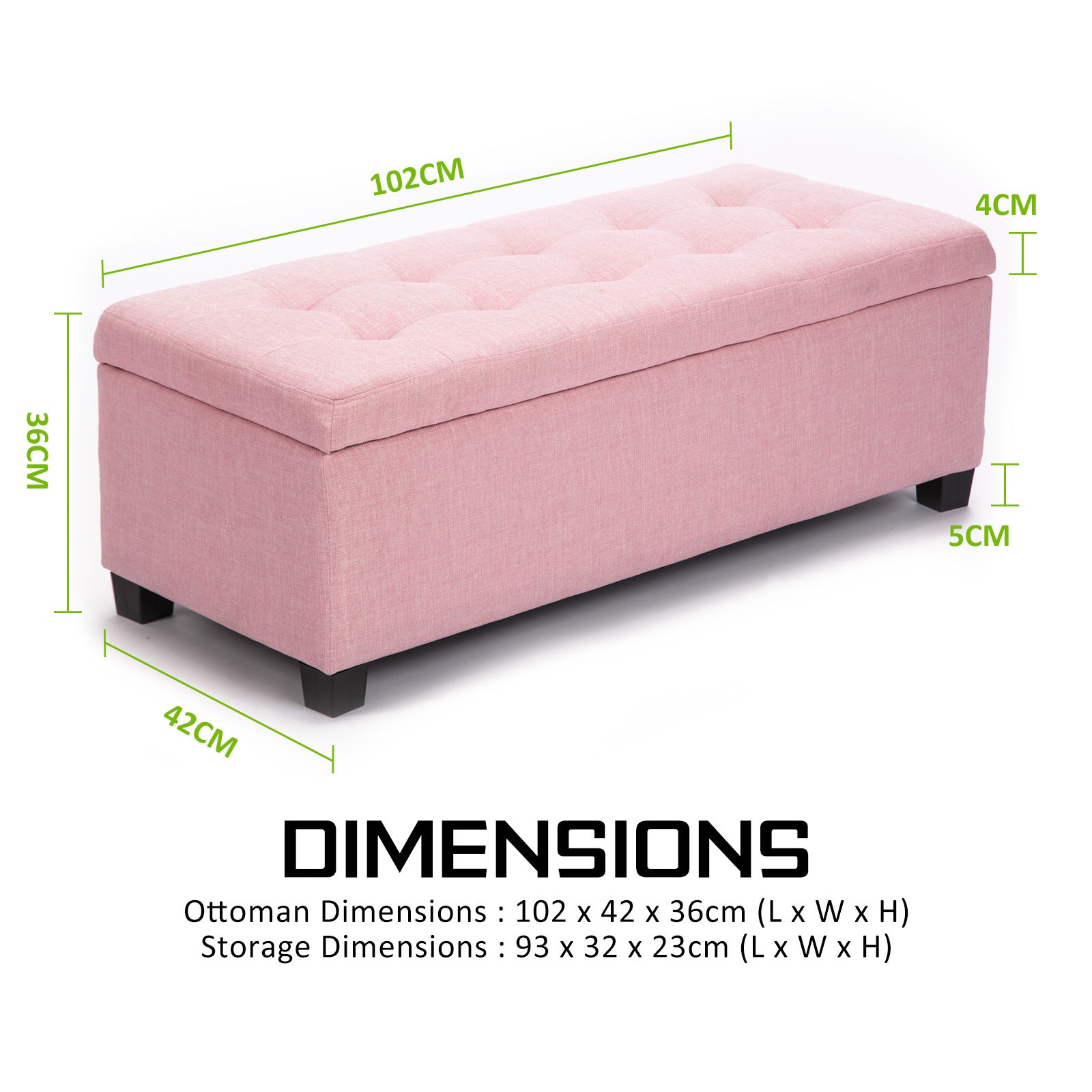 Ottomans & Footstools: Storage Ottoman Stool 102cm Fabric PINK