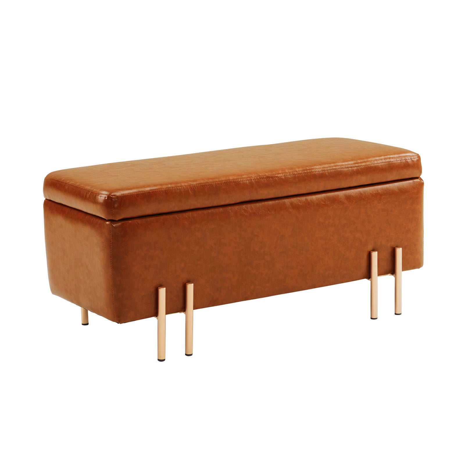 Ottomans & Footstools: Storage Ottoman Stool Bench Seat 97cm PU Leather BROWN