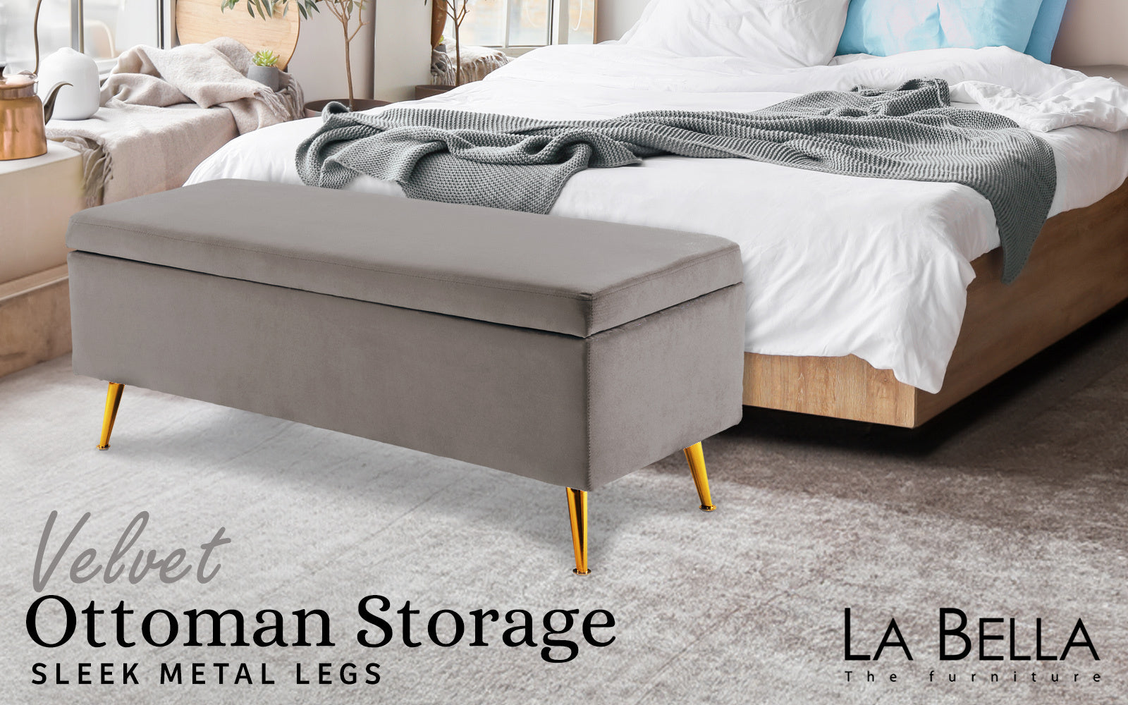 Ottomans & Footstools: Storage Ottoman Stool Bench Seat 110cm Velvet GREY