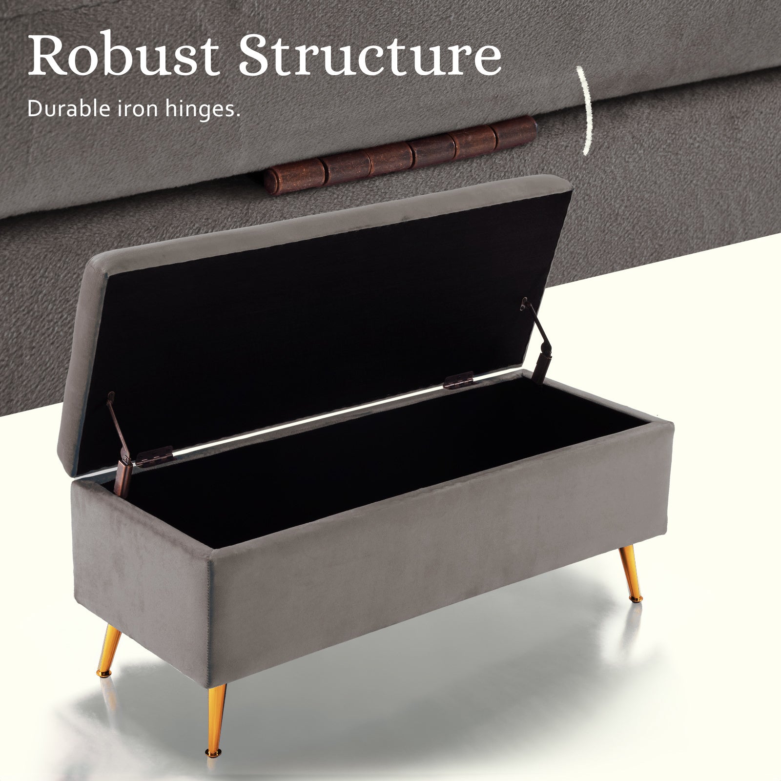 Ottomans & Footstools: Storage Ottoman Stool Bench Seat 110cm Velvet GREY