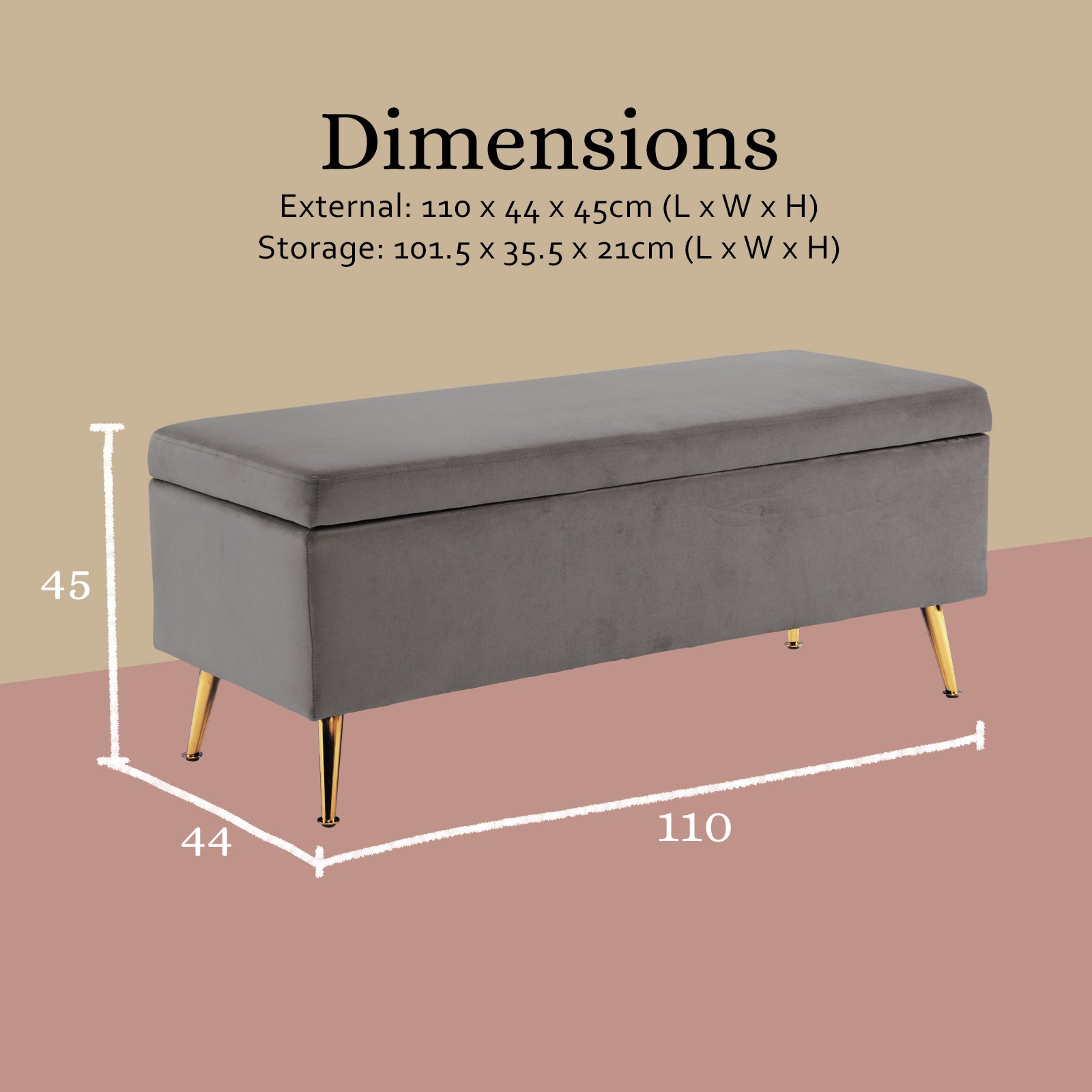 Ottomans & Footstools: Storage Ottoman Stool Bench Seat 110cm Velvet GREY